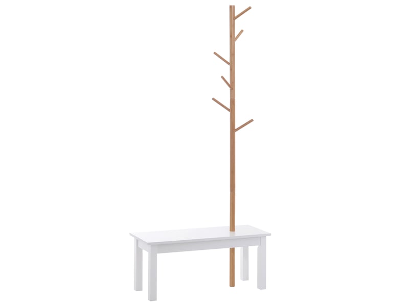  Banc d'entrée avec penderie intégrée, penderie en bambou, banc d'entrée blanc, design, convient également pour la chambre, 80 x 30 x 180 cm  - Conforama A