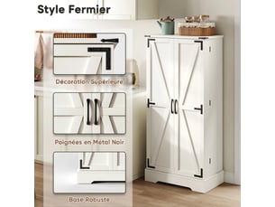 Armoire de cuisine blanche, buffet style maison de campagne avec led, 128.5cm