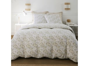 Parure housse de couette 260x240cm + 2 taies motif fleuri jaune clair 100% gaze de coton - gianni
