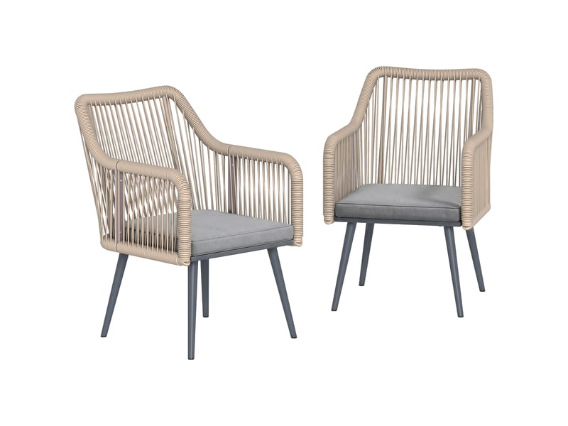  Lot de 2 fauteuils de jardin acier et rotin pe coussins gris clair 65 x 54 x 80 cm  - Conforama A