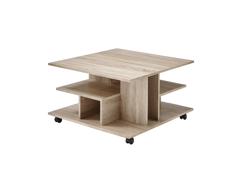 Table basse sur roulettes avec niches de rangement - 76 x 76 x h44 cm  - Conforama A
