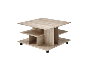 Table basse sur roulettes avec niches de rangement - 76 x 76 x h44 cm