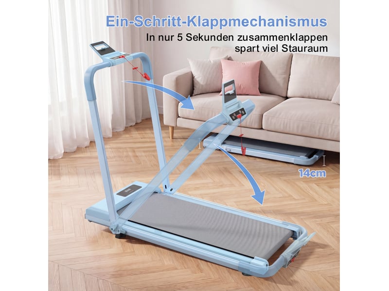  Tapis de course pliable 112,5x50x93,5 cm bleu en acier, inclinaison 10 pourcent, marche, jogging et travail  - Conforama D