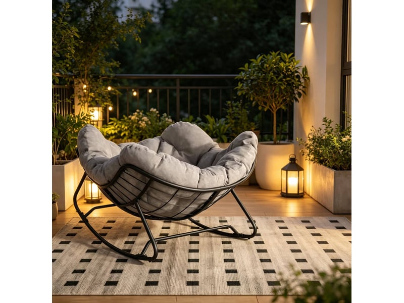 Fauteuil à bascule œuf 102,5 x 75 x 77 cm gris clair, métal et chenille, assise large pour salon - Conforama D