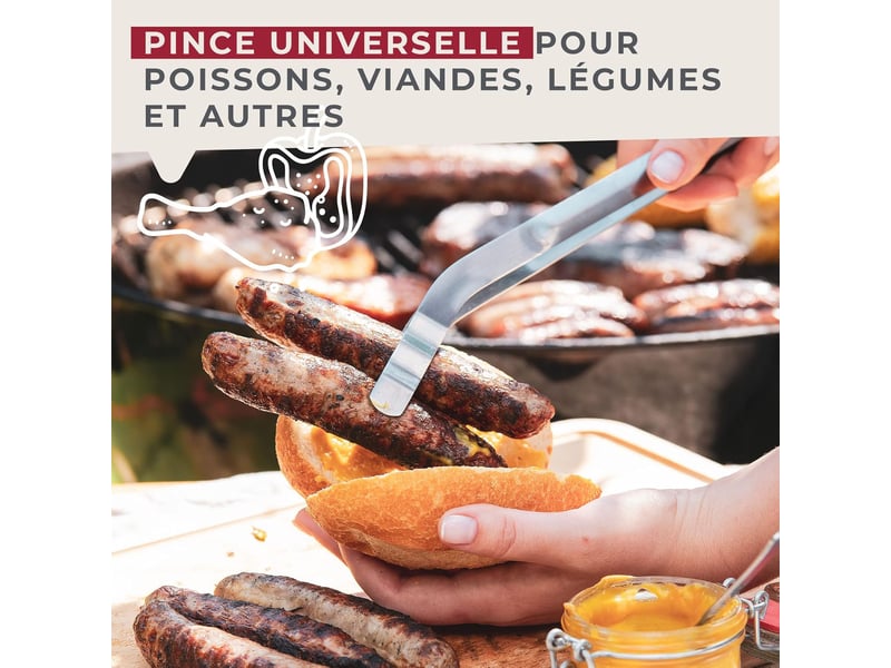  Pince à barbecue en acier inoxydable - pince de cuisine incurvée pour barbecue électrique, à charbon ou à gaz - passe au lave-vaisselle - argenté No Commercial reference - Conforama D