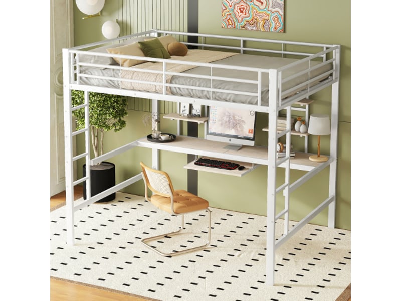  Lit mezzanine 140x200 cm coloris blanc métal lit enfant blanc - Conforama B