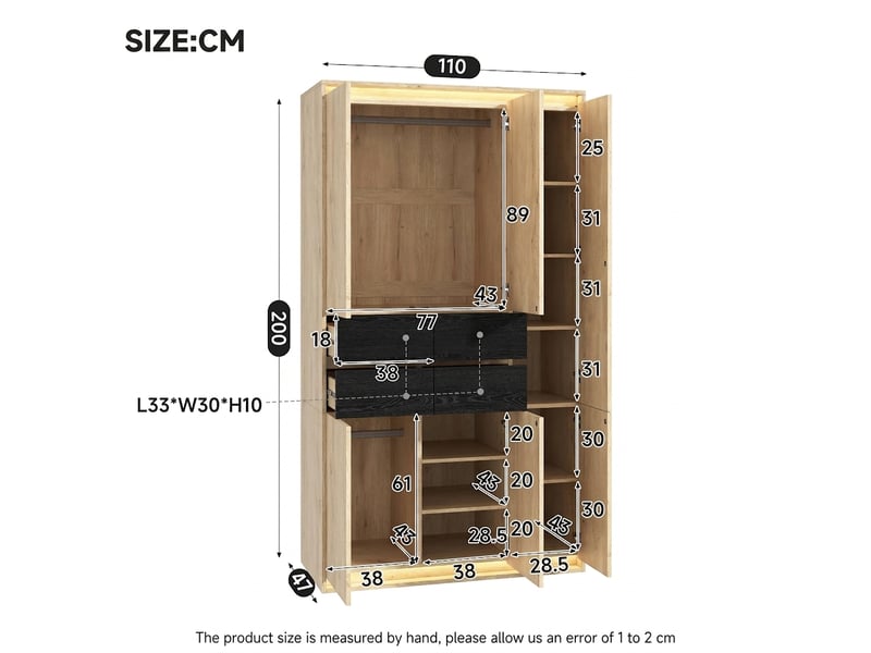 Armoire de chambre avec miroir et led 110x47x200 cm chêne anthracite - Conforama E