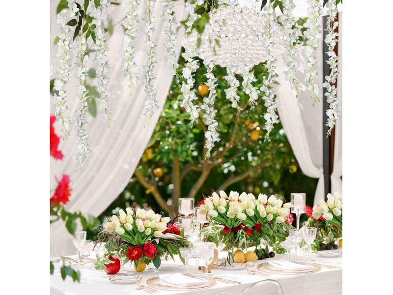  Guirlande de fleurs artificielles en rotin, 12 pièces, 110 cm, pour décoration de fête, mariage, maison, blanc  - Conforama D