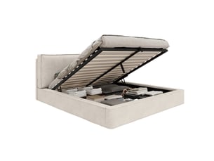Lit double rembourré 180 x 200 cm avec rangement hydraulique et sommier à lattes, tissu chenille beige