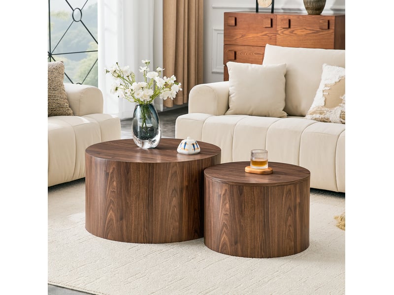  Tables basses gigognes 2 pièces ø 62.8 cm h 35 cm et ø 44 cm h 26 cm avec rangement en mdf coloris noyer  - Conforama B