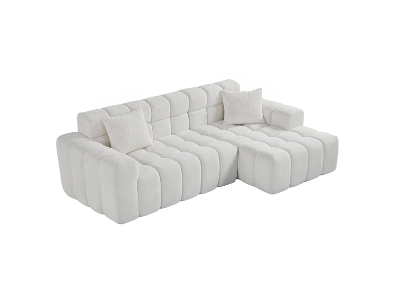  Canapé d'angle 250×150×74 cm 3 places, méridienne gauche en chenille couleur blanc  - Conforama A