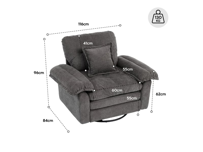  Fauteuil pivotant 360° 116x84x96 cm, assise confort, coussin de soutien, pour salon, chambre et bureau, chenille vert  - Conforama C