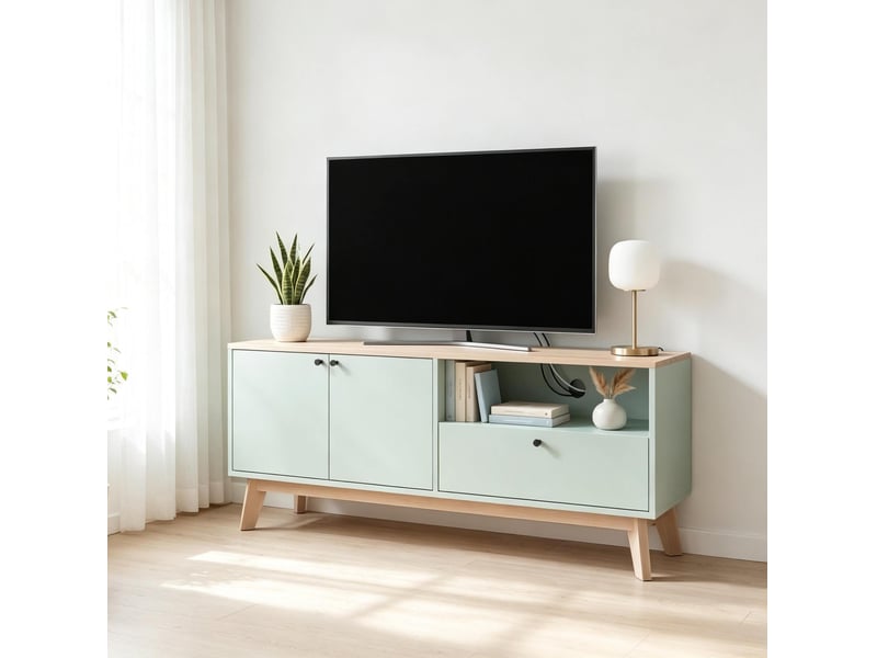  Meuble tv 120 cm avec 2 portes, tiroir et niche ouverte, pour téléviseur jusqu'à 36 pouces  - Conforama C