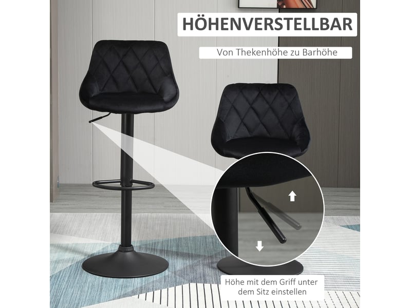 Tabouret de bar lot de 2 réglables en hauteur avec dossier pivotant repose-pieds en velours noir 46 × 48 × 83-104 cm - Conforama E