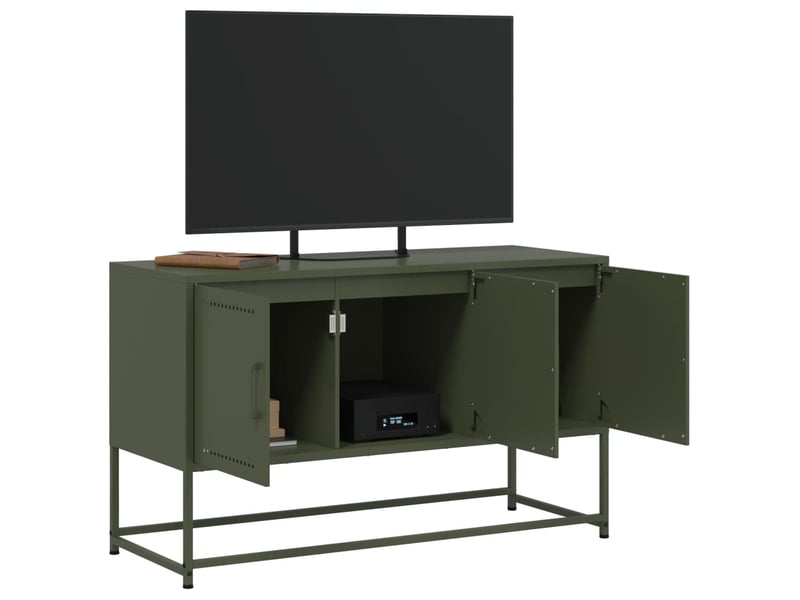  Meuble tv - banc tv - meuble de rangement vert olive 100,5x39x60,5 cm acier  - Conforama E