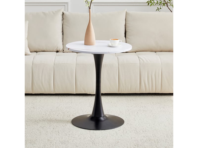  Table de salle à manger ronde à pied central en mdf et métal pour salle à manger blanc et noir  - Conforama C