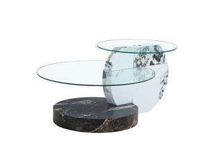 Table basse à deux niveaux en verre trempé - rangement mdf effet marbre noir et blanc 78,51 × 78,99 × 24,51 cm