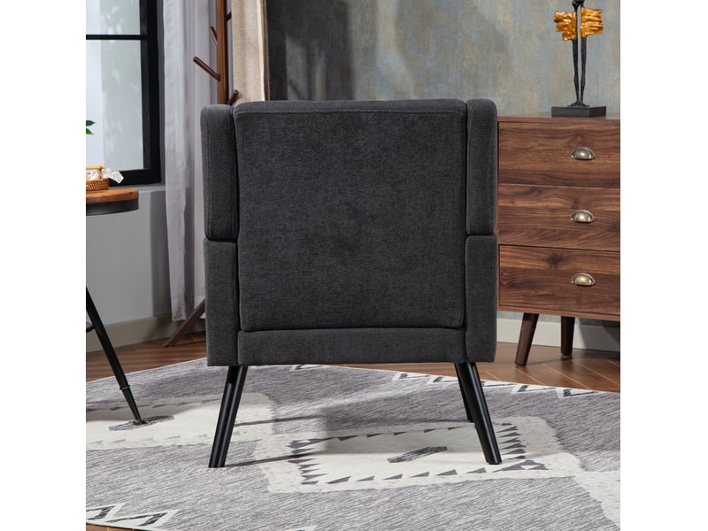 Fauteuil capitonné avec assise ergonomique et pieds en bois massif, tissu gris foncé, 68 × 29,5 × 67 cm - Conforama C
