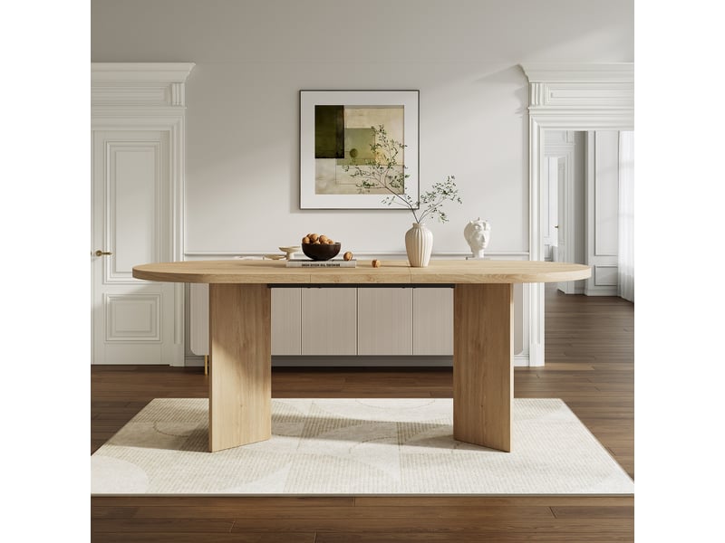  Table à manger, chêne, 200 × 90 cm, 6-8 personnes, coins arrondis, plateau épais, style simple  - Conforama B