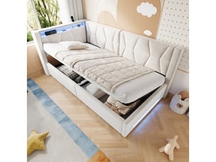 Lit coffre 90x200 cm <strong></strong>  <strong>90x200 cm</strong> coloris beige