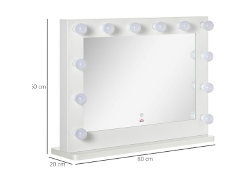 Miroir lumineux de salle de bain avec 12 led réglables, commande tactile et mémoire, en fer blanc 80 × 60 × 20 cm - Conforama D