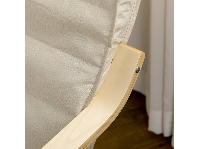  Fauteuil relax à piètement traîneau avec repose-pieds réglable 5 positions, tissu blanc crème, structure en bois  - Conforama D
