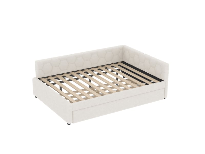  Lit de jour 140x200 canapé lit blanc avec sommier à lattes, lit gigogne multifonction, lampe et ports usb  - Conforama W