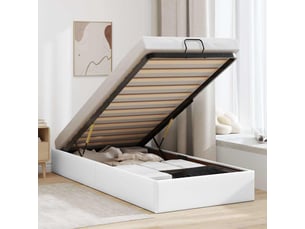 Lit adulte, lit simple, cadre de lit ottoman sans matelas blanc 100x200cm similicuir cf10338