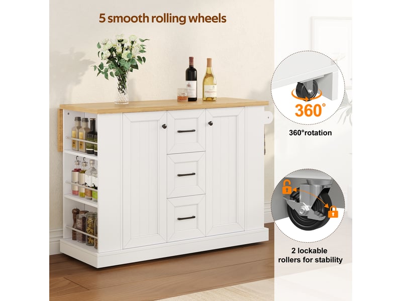 Îlot de cuisine mobile 120x70x90 cm avec plateau rabattable blanc - Conforama B