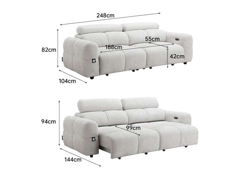  Canape droit relax électrique beige 3 pl  - Conforama H