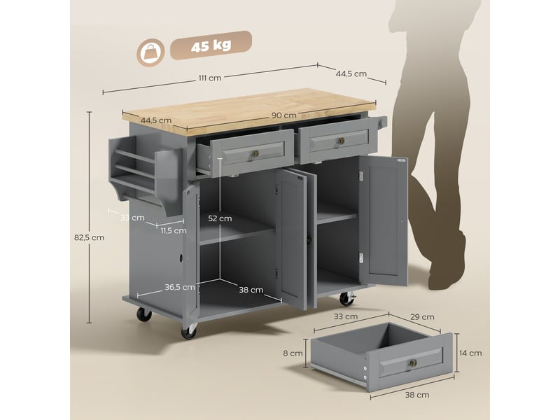  Desserte ilôt de cuisine multi rangements 2 tiroirs 2 placard 2 portes avec range-bouteille étagère  - Conforama C