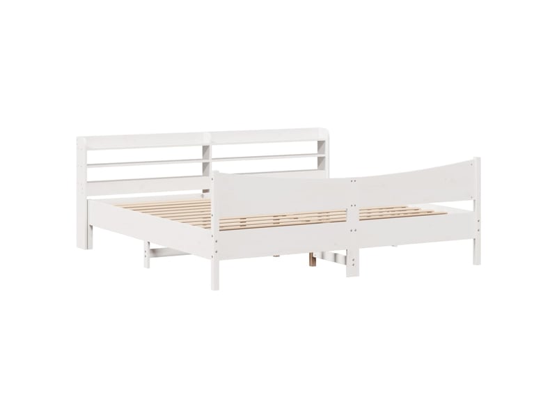  Lit double- lit adulte -  cadre de lit et tête de lit blanc 200x200 cm bois de pin massif  - Conforama A