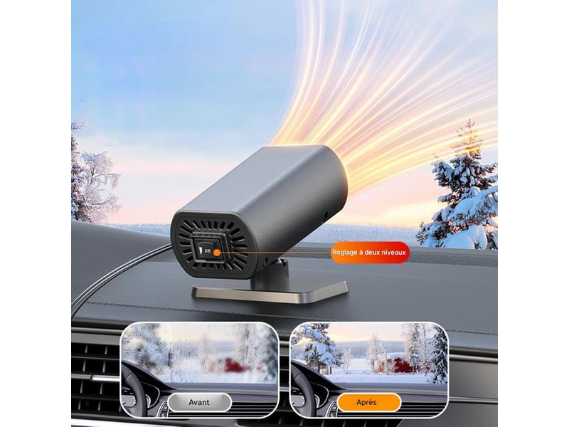  Chauffage d'habitacle 200 w 12 v avec ventilateur, dégivreur de pare-brise 2 en 1 avec fixation par ventouse pour camions, camping-cars et vitres, noir GTR05975 - Conforama B