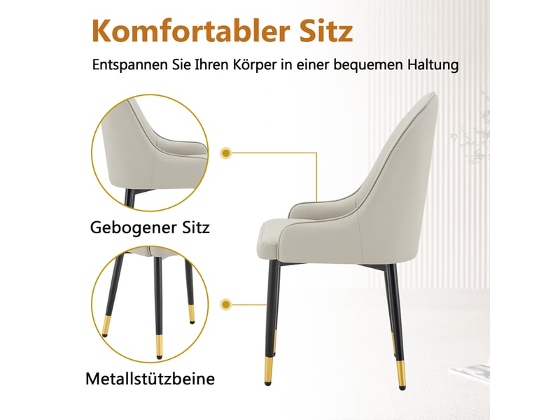  Lot de 2 chaises de salle à manger,similicuir pu,gris chaud et noir  - Conforama E
