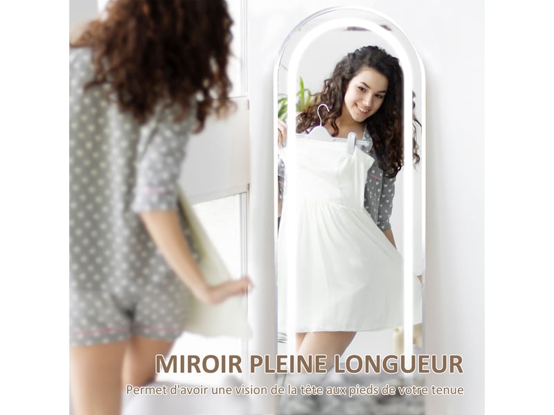  Miroir complet arqué miroir pleine longueur led 3 couleurs lumière réglables fonction mémoire 150 x 40 cm argent  - Conforama D