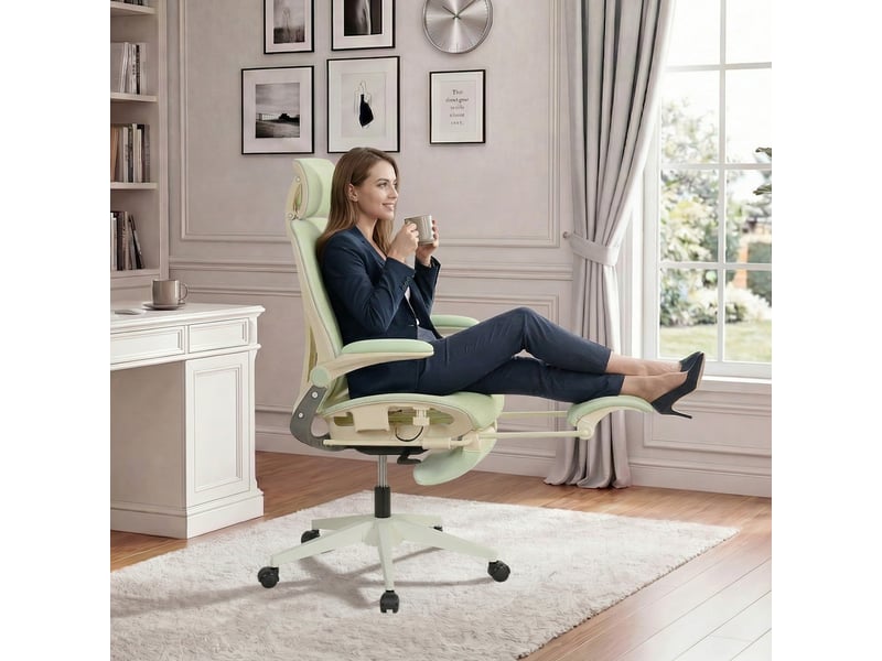  Chaise de bureau ergonomique pliable avec appui-tête 3d et soutien lombaire - lpospi - inclinable, maille - vert  - Conforama B