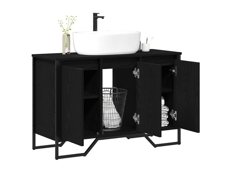  Meuble de lavabo de salle de bain, armoire de bain chêne noir 91 x 35 x 60 cm cf65545  - Conforama C