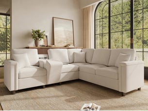 Canapé d'angle droit fixe <strong>BIQZUYA</strong> <strong></strong> 5 places Tissu Beige