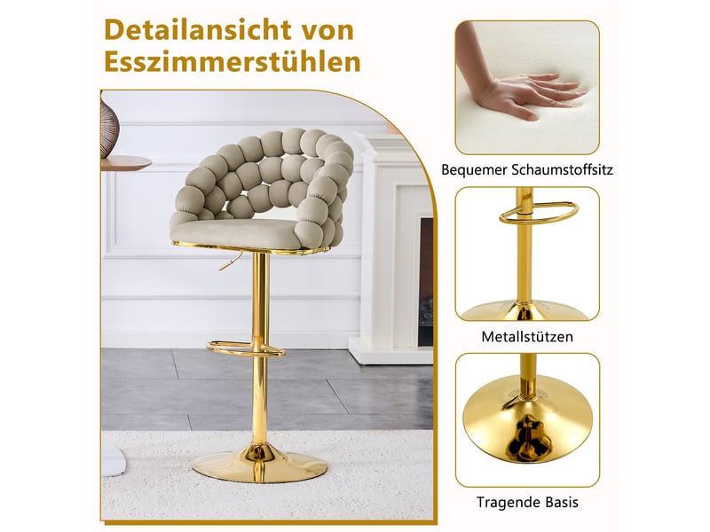 Lot de 2 tabourets de bar,45x52x112 cm,réglables en hauteur,velours,gris - Conforama E