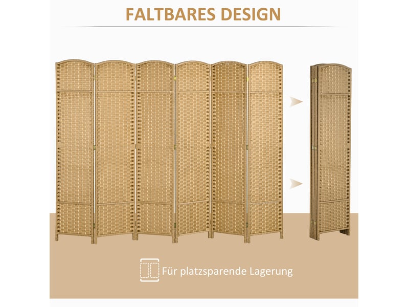 Paravent pliable 6 panneaux 240 x 170 cm – naturel – séparation d'espace intérieure à motif tissé élégant - Conforama D