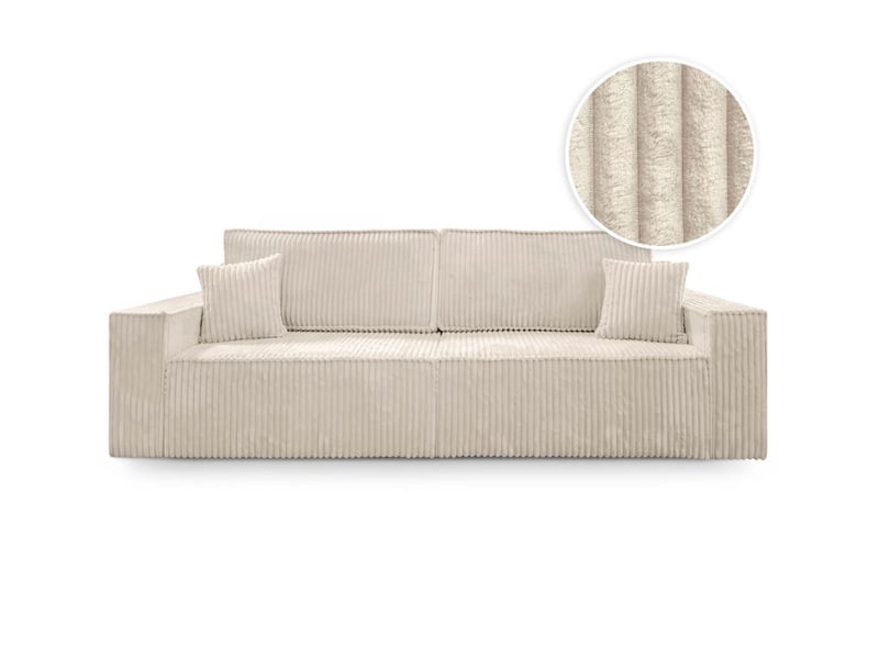  Farah - canapé droit assise profonde 3 places convertible en velours côtelé épais  - Conforama A