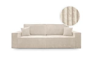 Canapé droit convertible LOUNGITUDE FARAH 3 places Velours beige avec coffre de rangement