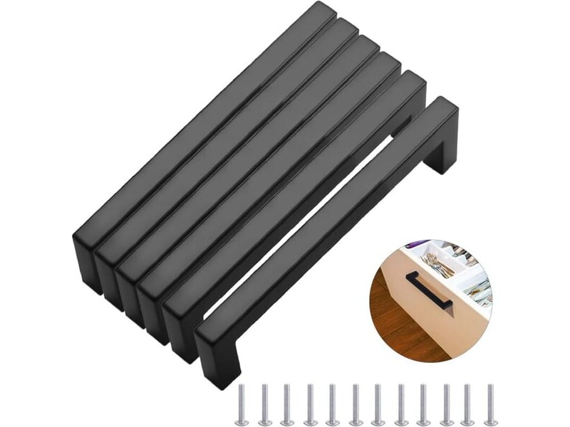 Jeu de 6 poignées de cuisine noires, poignées de meubles carrées en acier inoxydable de 224 mm, pour bureaux, tiroirs, armoires et placards.  - Conforama A