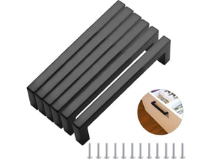 Jeu de 6 poignées de cuisine noires, poignées de meubles carrées en acier inoxydable de 224 mm, pour bureaux, tiroirs, armoires et placards.