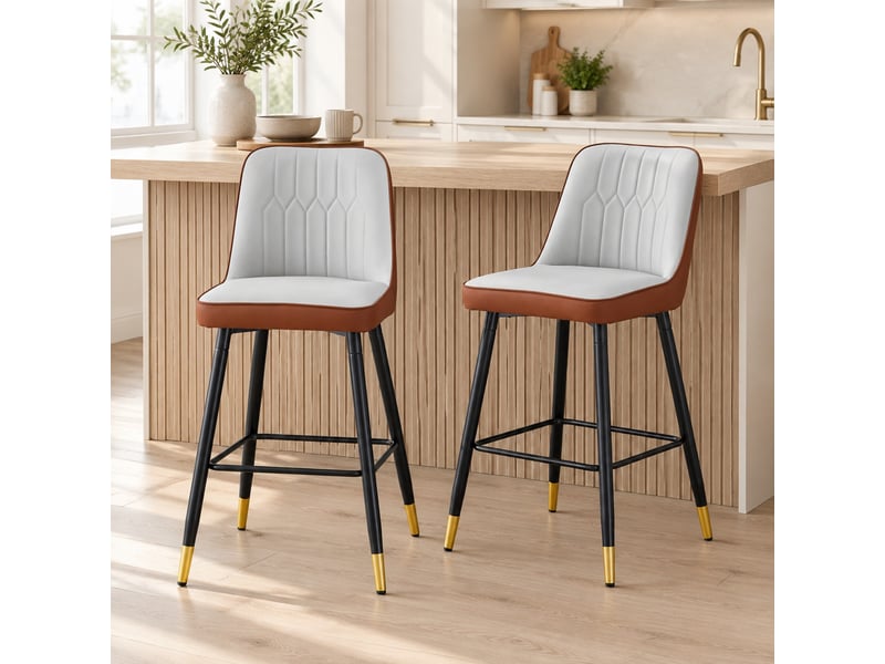  Tabourets de bar lot de 2 avec dossier et repose-pieds - lpospi - simili cuir pu, métal - marron et gris clair  - Conforama C