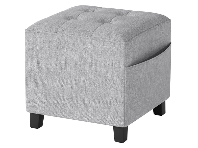  Pouf carré 35x35x35 cm avec poche latérale tissu aspect lin gris clair  - Conforama A