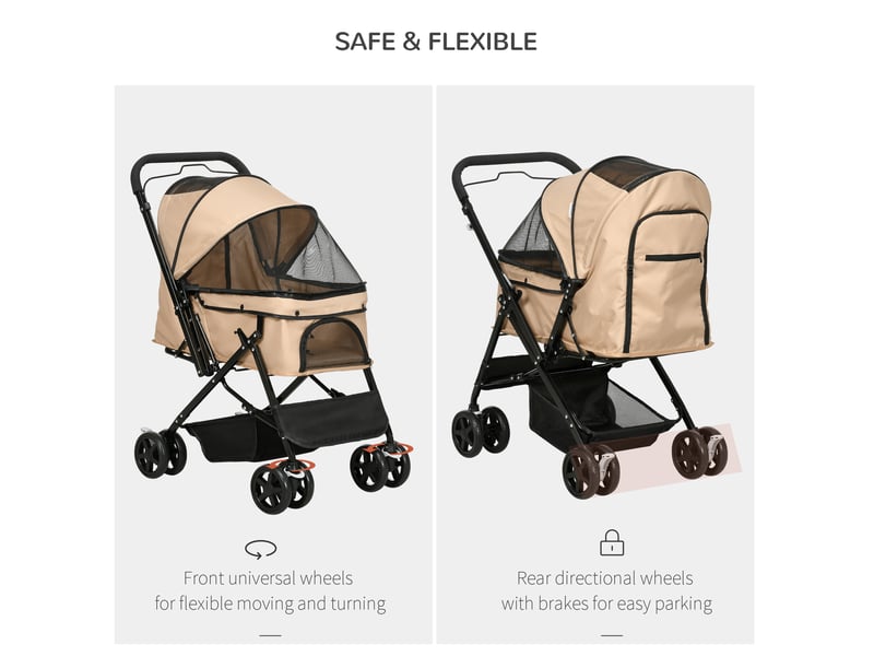 Poussette pour enfent 76,5 x 52 x 95 cm – marron – pliable, roues pivotantes et freins arrière - Conforama C
