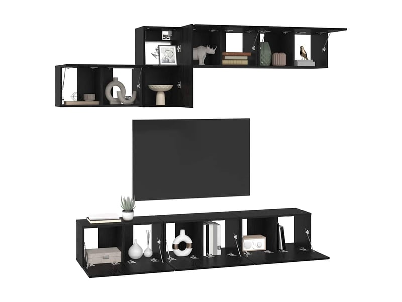  Ensemble meuble tv - banc tv - meuble de rangement 7 pcs chêne noir bois d'ingénierie  - Conforama C
