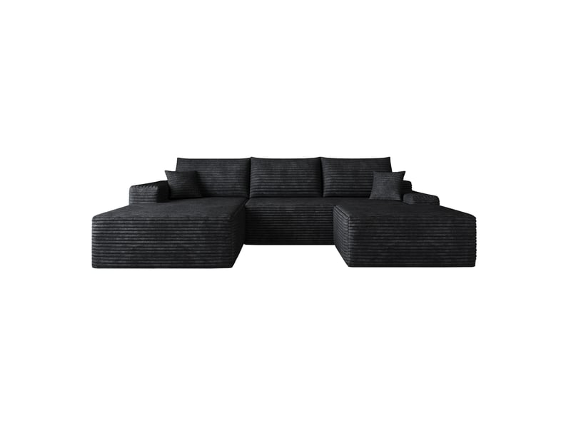  Canapé d'angle modulaire 270x175x83 cm, 4 places, chaise longue en l, assise profonde, tissu côtelé, noir  - Conforama A
