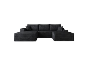 Canapé d'angle modulaire 270x175x83 cm, 4 places, chaise longue en l, assise profonde, tissu côtelé, noir